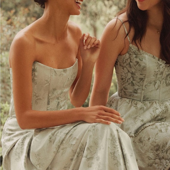 V. Chapman June Strapless Dress in Tapestry Green Floral 8 - Picture 3 of 7